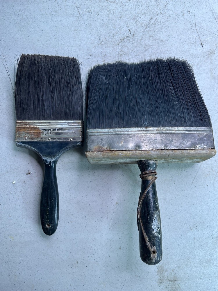 Vintage Industrial Soft Bristle Brushes Pair – Wood & Metal Scrub Head w/ Handle
