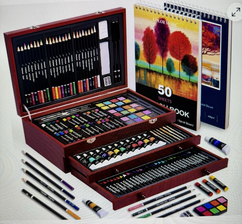 175 Piece Deluxe Art Set with 2 Drawing Pads Acrylic Paints Crayons Colored