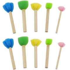 2 Set Mini Round Flower Sponge Stamp Painting Brush Wooden Handle Kids Craft