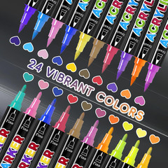 24 Colors Dual Tip Acrylic Paint Markers, Premium Acrylic Marker Paint Pens for