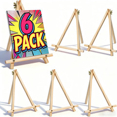6 Pack 9 Inch Wood Easels, Tabletop Painting Easel Stand for Canvas, Photo & Sig