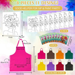 8-Piece Paint and Sip Kit for Adults with Pre-Drawn Canvases and Easels
