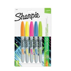 Sharpie 1874447 Neon Permanent Markers, 5 Count (Pack of 1), Assorted
