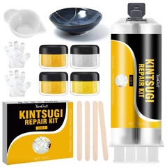 Kintsugi Repair Kit Gold & Silver, 50ml Food Safe Ceramic Glue, White