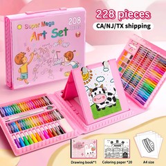 Kids Art Set, 228pcs Drawing Kit, Easel Coloring Painting, Supplies Gift