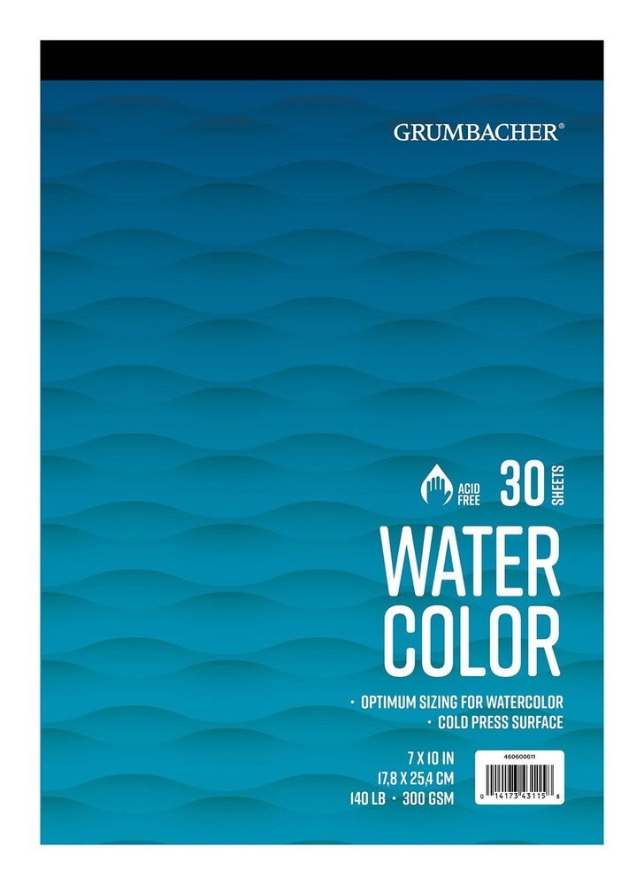 30 Sheets Cold Press Watercolor Paper Pad 140 lb 300 GSM Tape Bound 7×10″
