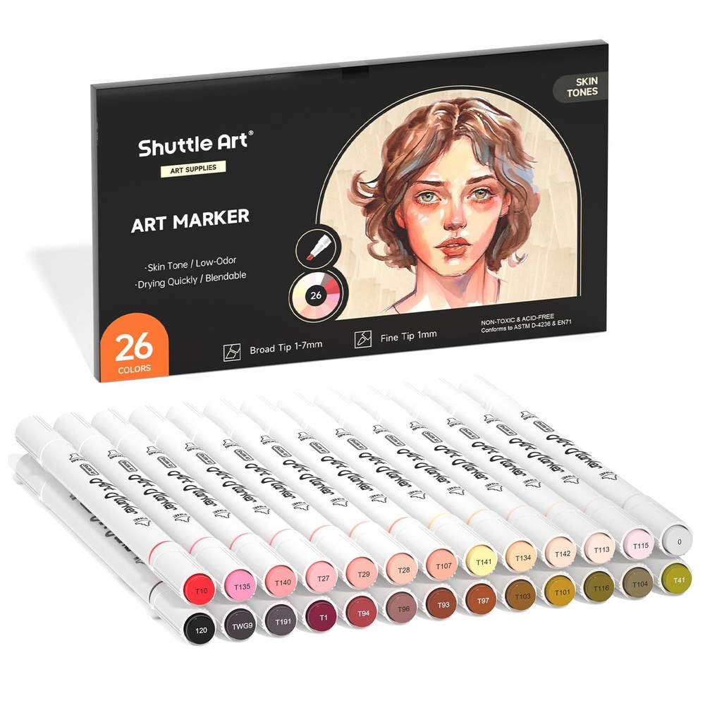 26 Colors Skin Tone&Hair Art Markers, Dual Tip Alcohol Based Flesh-Color Mark…