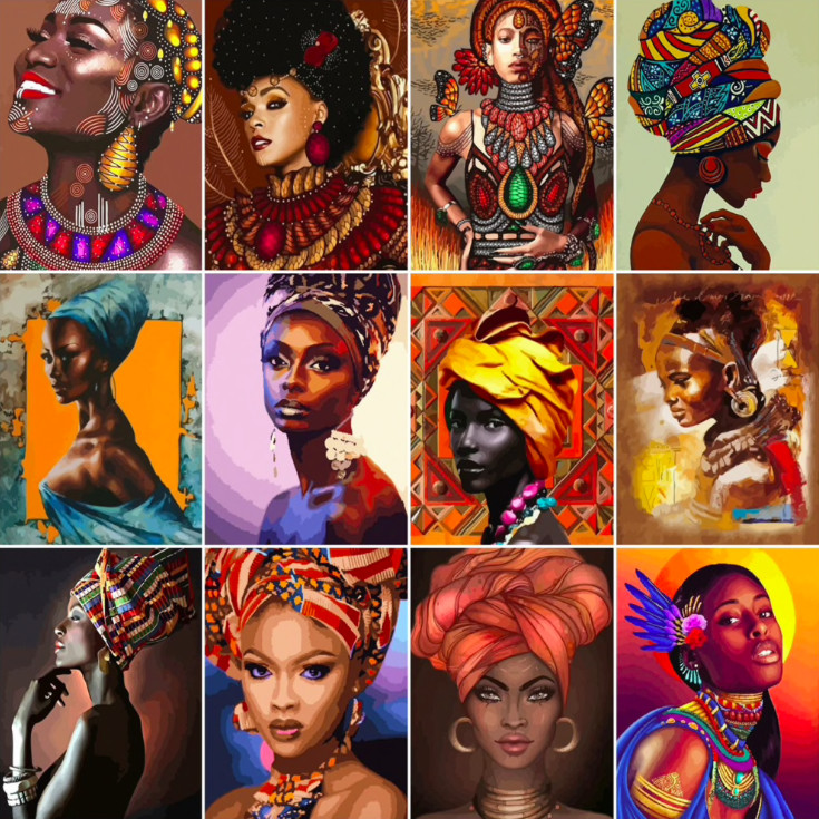 Paint by Number Kits African Woman Acrylic Paint DIY for Adults 16in x 20in