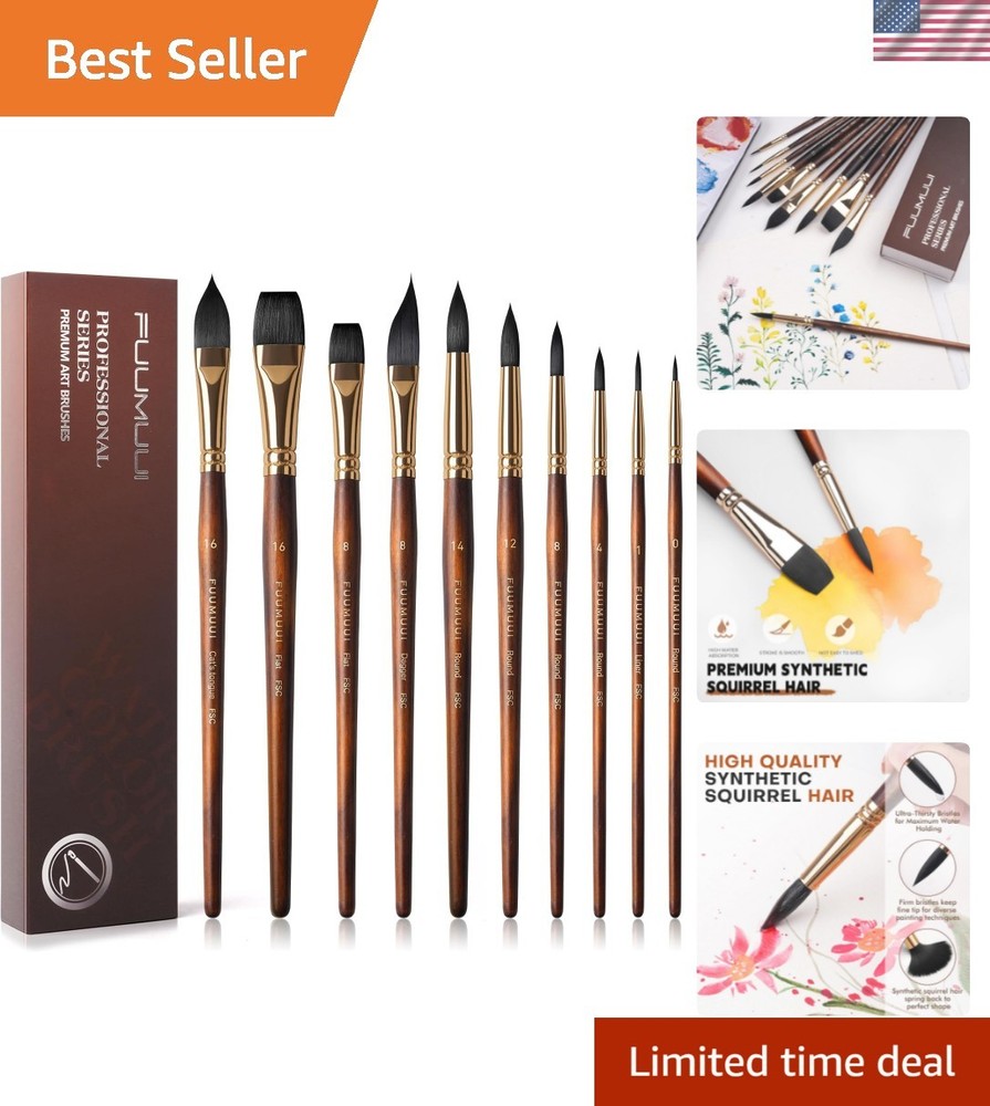Watercolor Brushes Professional, 10Pcs Synthetic Squirrel Hair Water Color Pa…