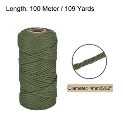 5/32″ 328 Feet Macrame Cord, Cotton Cord Rope String 4 Strands Forest Green