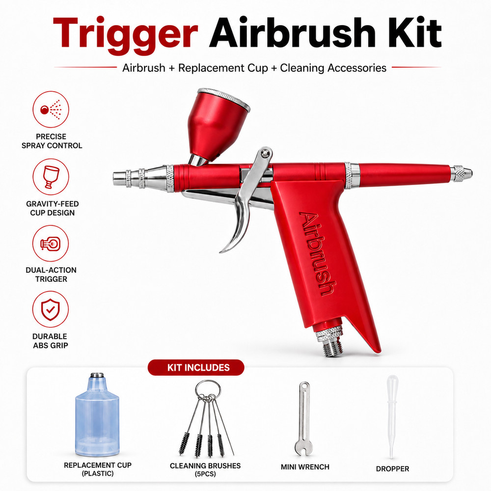 RED Trigger Airbrush Gravity Feed Spray Gun Fine Atomization for Nail Art DIY