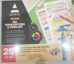 Arteza 25 Pc Set-12 Gel Highlighters/12 Black Gel Ink Pens/1Highlighter Sharpene