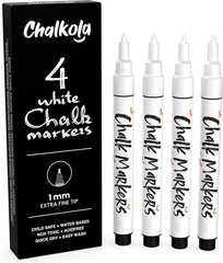 Extra Fine Tip White Chalk Markers (4 Pack 1Mm Point) Chalk Pens – White Dry Era