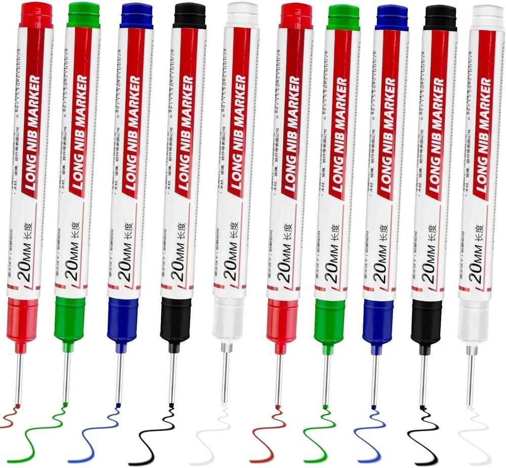 10 Pcs Long Head Deep Hole Marker – Nib Black, White, Red, Green, Blue