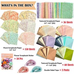 Scrapbook Supplies Kit with 246 Sheets Textured & Floral Scrapbook , 50 Pcs F…