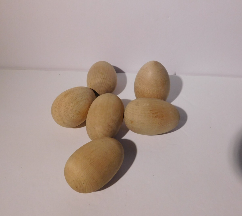 Unfinished Wooden Egg Lot of 6 approx 2.5″ – one has a flat bottom, others round