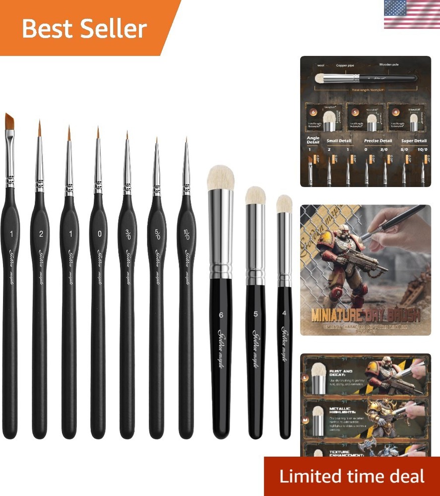 Fine Detail Brush Set with Goat Hair Tips – 10pcs for Ultimate Painting Control