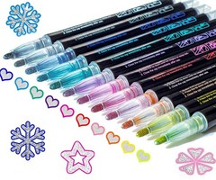 Glitter Outline Markers 12 Pack | Metallic Pens Vibrant Dual-Color