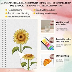 2 PCS Birds Flower Beginner Watercolor Workbooks Paint Brush 300gsm/140lb