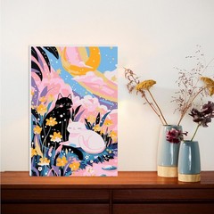Adult Framed 8×12 Fantasy Cats Paint by Numbers Kit, Rainbow Clouds DIY Decor