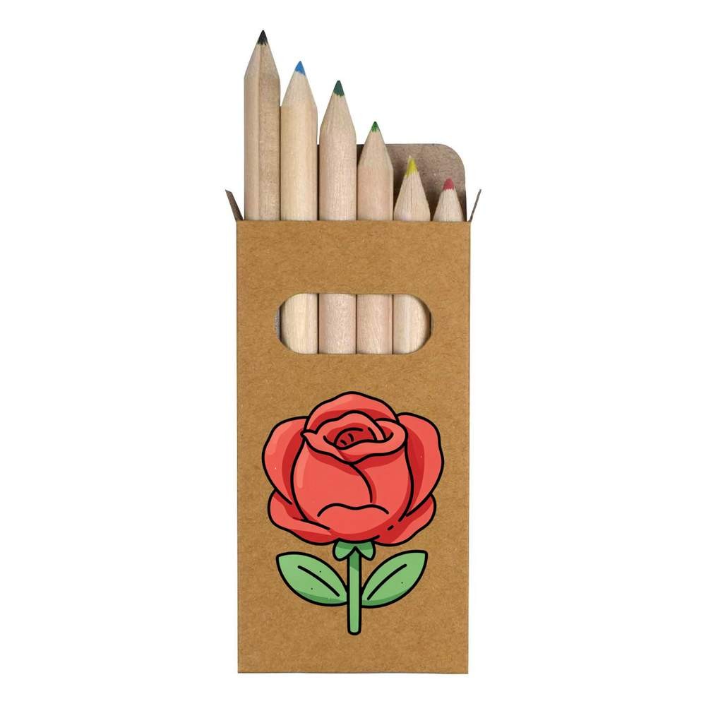 6 x ‘Simple Red Rose’ Short 85mm Pencils / Coloured Pencil Set (PE00088900)
