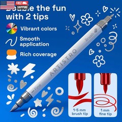 24 Metallic Acrylic Paint Markers – Paint Pens for Drawing, Brush + Fine Tips –