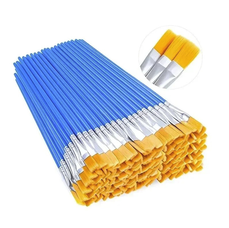 50Pcs Art Paint Brushes Set: Nylon Hair Round & Flat Brushes for Kids & Artists