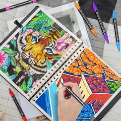 Non-Toxic 24-Color Acrylic Markers – Dual Brush and Fine Tip for All Surfaces
