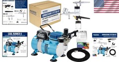 Air Brush Kit with Compressor & 3 Dual-Action Airbrushes