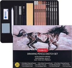 PANDAFLY Professional Colored Charcoal Pencils Drawing Set, 20 Pack Art Pencil K
