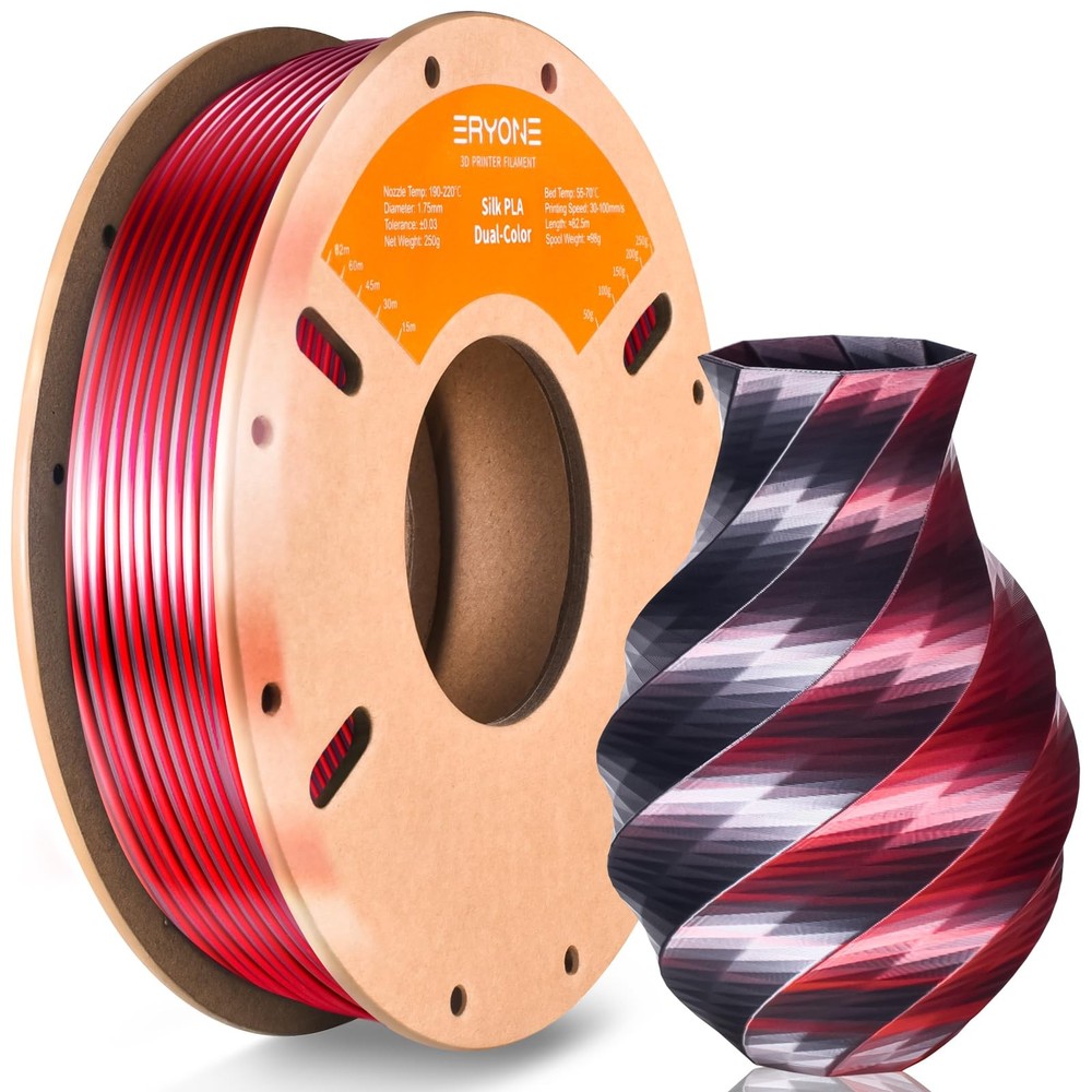 ERYONE Silk Dual Color PLA Filament 3D 250g, 250g Black Red