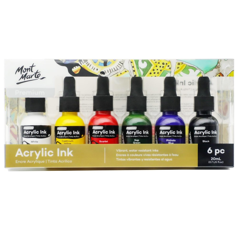 Acrylic Ink Premium 6pc x 20ml (0.7 US fl.oz), Acrylic Inks for Artists, Esse…
