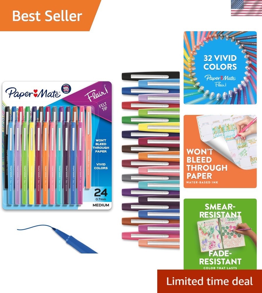 24-Count Flair Felt Tip Pens, Assorted Colors – Perfect for Teachers & Students