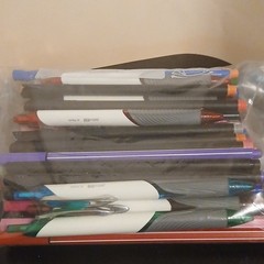 57 Lot of assorted drawing pens, fine liners, fine tip markers, ball point pens.