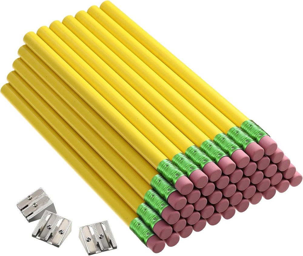 48 Pcs Fat Pencils Jumbo Big Thick Large Pencils and 3 Pieces Sharpeners for Kid
