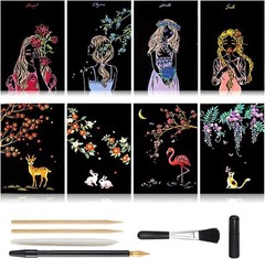 Scratch Art Paper, Rainbow Night View Medium, Artistic Girl & Animal