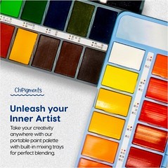 ChiPigments® *Set of 48* Watercolor Paint Set for Pocket,Travel & 7 Waterbrushes
