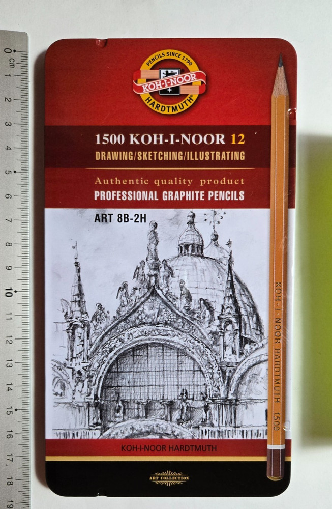 KOH I NOOR 1500 SOFT PENCILS 8B – 2H GRAPHITE DRAWING SKETCHING TIN SET 12