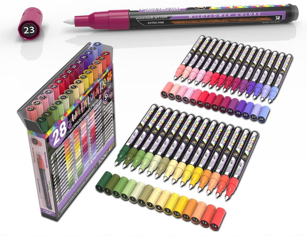 28 Wildflower Colors Acrylic Paint Pens Studio Color Series Markers Set 0.7mm…