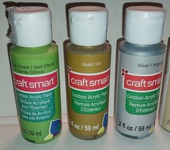 CraftSmart 6 OUTDOOR ACRYLIC PAINTS 2Floz Green Gold Silver Wht Yellow Blue $8Sh
