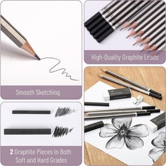 Ergonomic 19-Piece Drawing Pencil Set with Metal Sharpener & Graphite Sticks