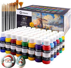 Artecho Acrylic Paint Set 48 Colors 2Oz/59Ml with 12 Brushes, Art Supplies | Per