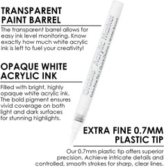 6 White Acrylic Paint Markers, 0.7Mm Extra Fine Tip Acrylic Paint Pens for Drawi
