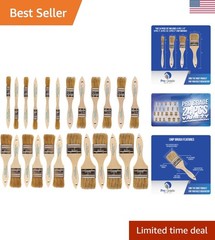 Versatile 24-Piece Paint Brush Set with Solid Wood Handles & Flat Bristles