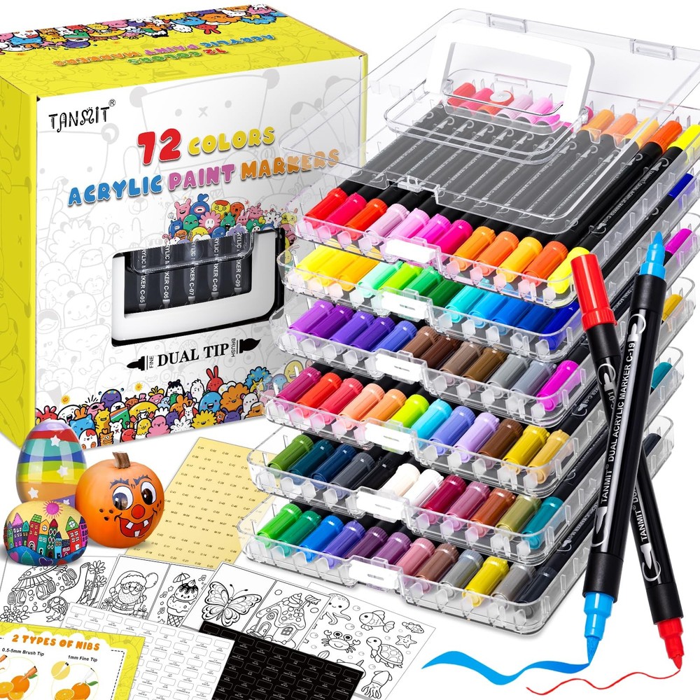 72 Colors Acrylic Paint Markers, Dual Tip Acrylic Paint Pens for Rock Paintin…