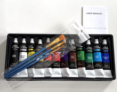 Emooqi Acrylic Paint Set 12 Colors 22ml/0.74oz 3 Brushes Non-Fading NEW