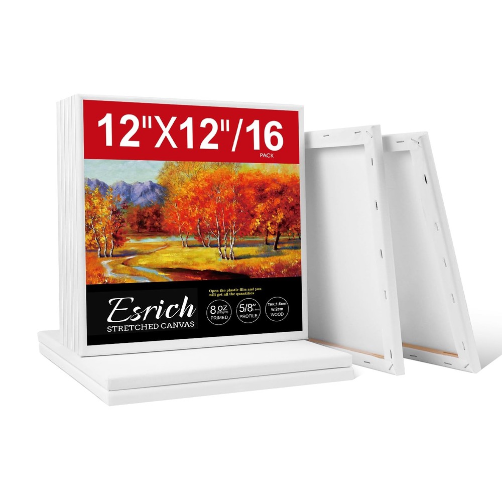 Esrich Stretched Canvas For Painting 12X12 Inch 16 Pack Painting Square Canvas
