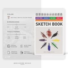 BEECHMORE BOOKS 9″x12″ Spiral Bound Sketchbook – 100 Perforated Sheets 140 GS…