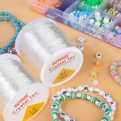 Elastic String Bracelet 0.8mm 1.0mm Crystal Cord 200M White 2 Rolls SUTOUG