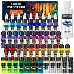 42 Color Airbrush Paint Set – Iridescent, Neon & Metallic Acrylics + Thinner 4.0
